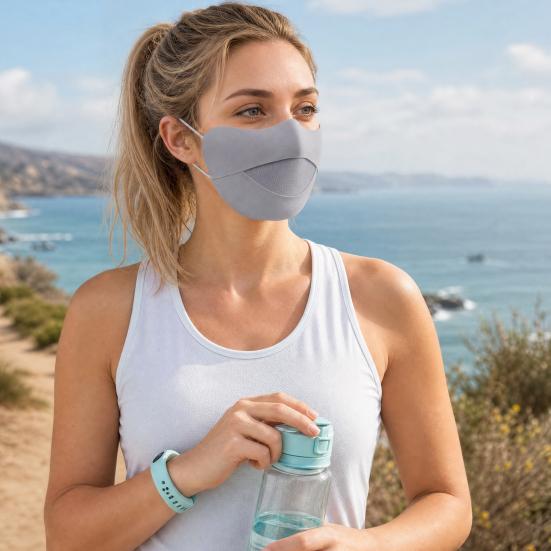 Soft Ice Silk Face Guard, Half Face Sun Protection Mouth Guard, Breathable Holes Face Shield with Elastic Ear Hooks for Cycling Running Hiking
