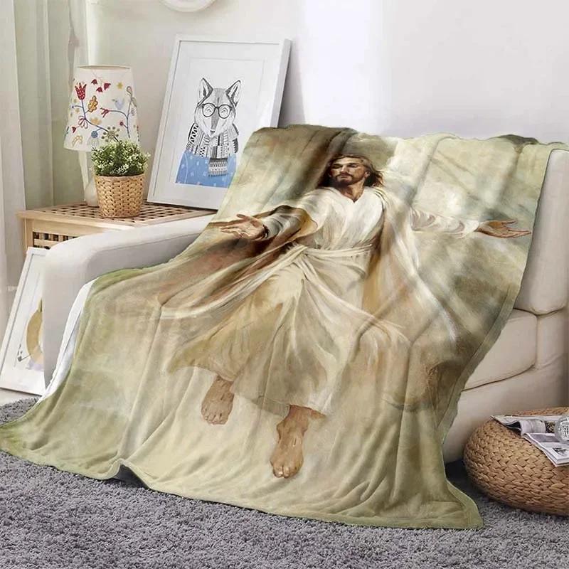 6 Size Merciful Jesus Christian God Flannel Art Blanket Throw Sofa Bed Cover Four Season Soft Fluffy Quilt Blanket Flannel Throw