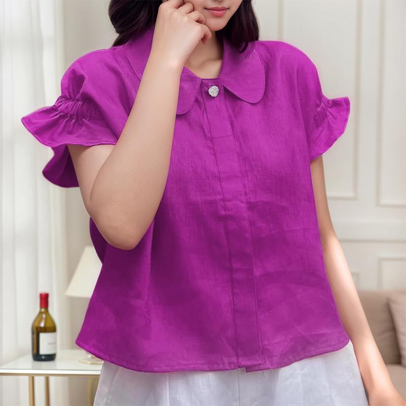 

ZANZEA Женская повседневная блузка с кукольным воротником, свободного кроя, летняя, с коротким рукавом темно-розовый