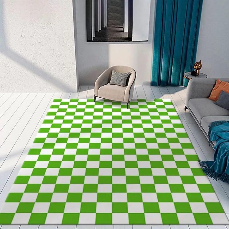 Modern Checkerboard Area Rugs Red Green Blue Colors Wave Pattern Design for Contemporary Living Room Decor