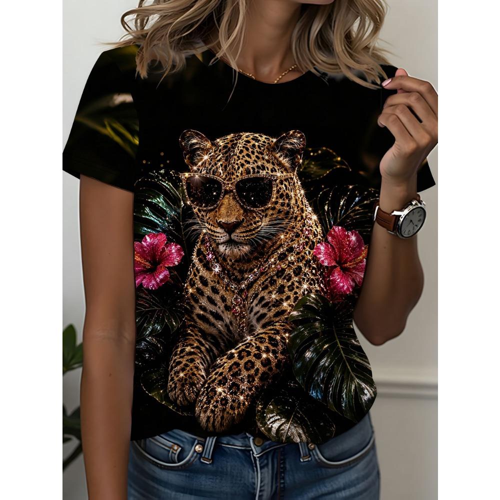 Leopard Pattern 3D Print T-Shirts Summer Women's Short Sleeve Round Neck T Shirt Harajuku Casual Tees Tops Female Clothing