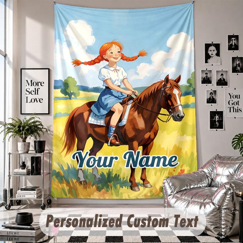 Custom Tapestry Wall Hanging, Bibi & Tina Personalized Name Text Home Wall Decor