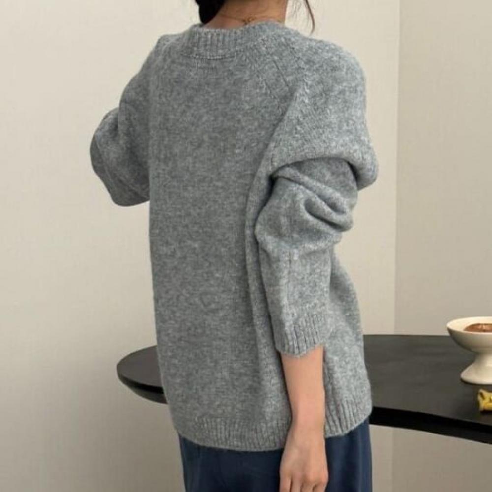 Navava Daily Solid Round Neck Long Sleeve Knit Sweater Nk2508