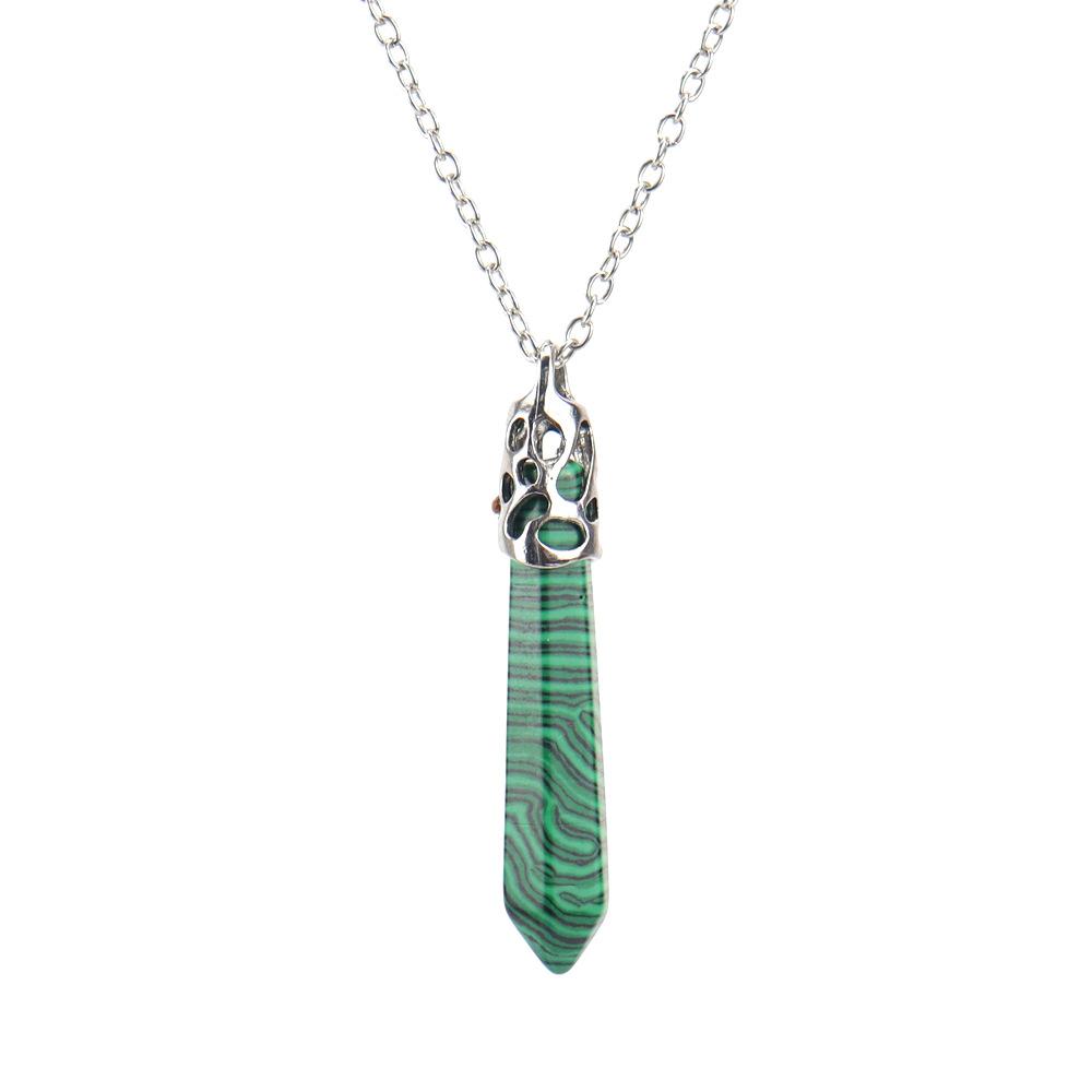 Collier pendentif colonne hexagonale pyramide hexagonale en agate de cristal de pierre naturelle N579