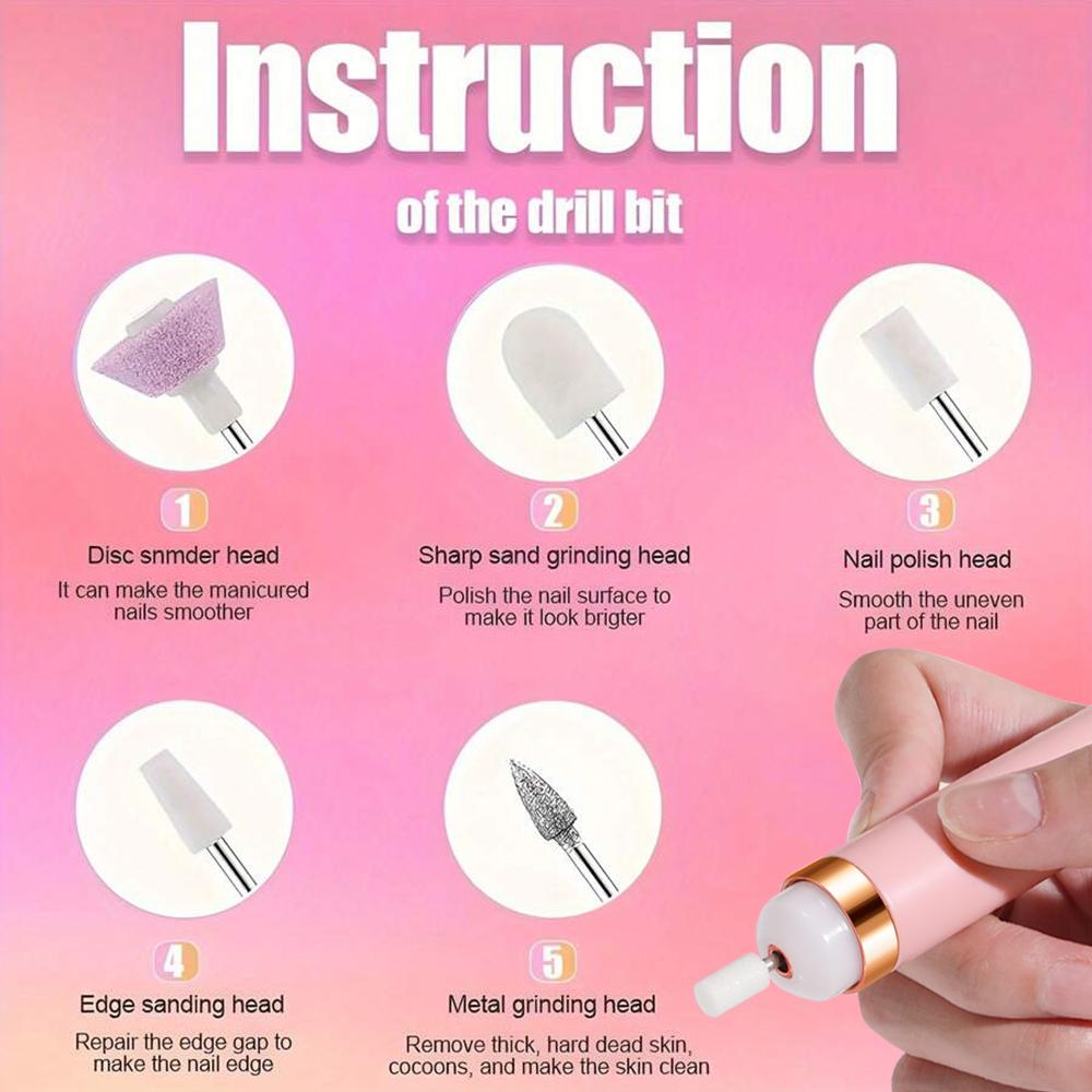 YIKOOLIN Electric Nail File Portable Nail Set with 4 Speeds Cuticle Trimmer Battery Operated Manicure and Pedicure Tools