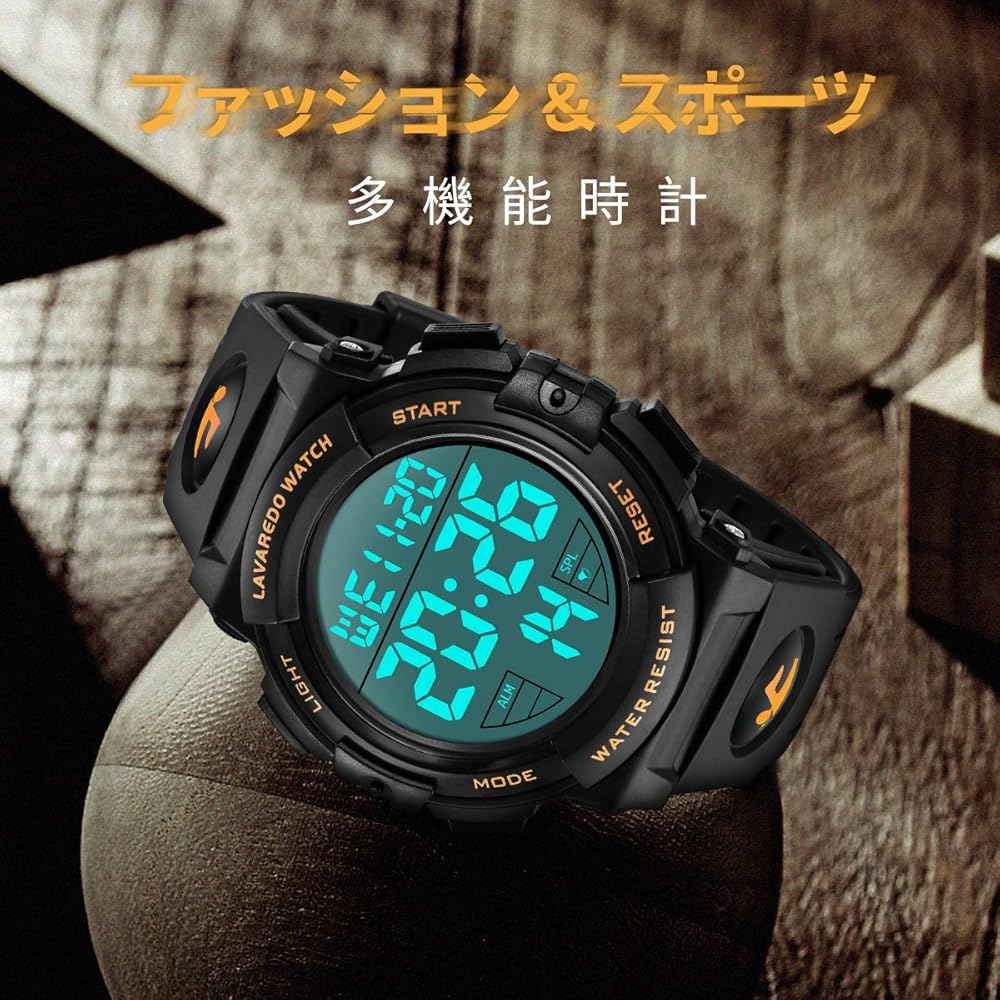 Senors Men's Digital Sports Watch 50m Waterproof Multi-Function LED Display Outdoor Watch Gold