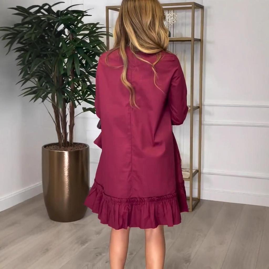 Modă Europeană și Americană 2025: Rochie cu Volane Pliate în Culoare Solidă