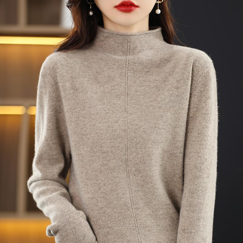 100% шерсть женский свитер водолазка вязаный пуловер зимний теплый джемпер женский трикотажный топ длинный рукав L верблюд