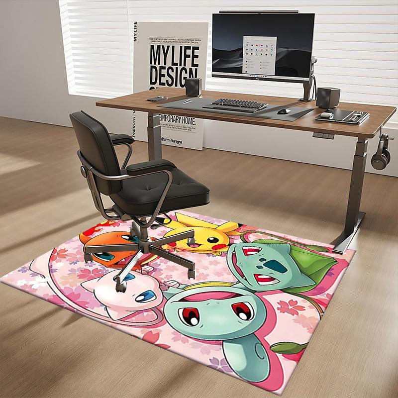 1pc Pikachu, Charmander, Squirtle & Bulbasaur Anime Chair Mat - Non-Slip Office Rug for Desk, Home Decor, Living Room, Bedroom, Game Room & Dormitory