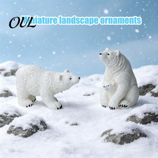 Winter Themed Micro Ornaments Polar Bear Resin Mini Figurines, Mother Baby Miniature for Figurines Succulents Pots Fish Tanks, Waterproof Home