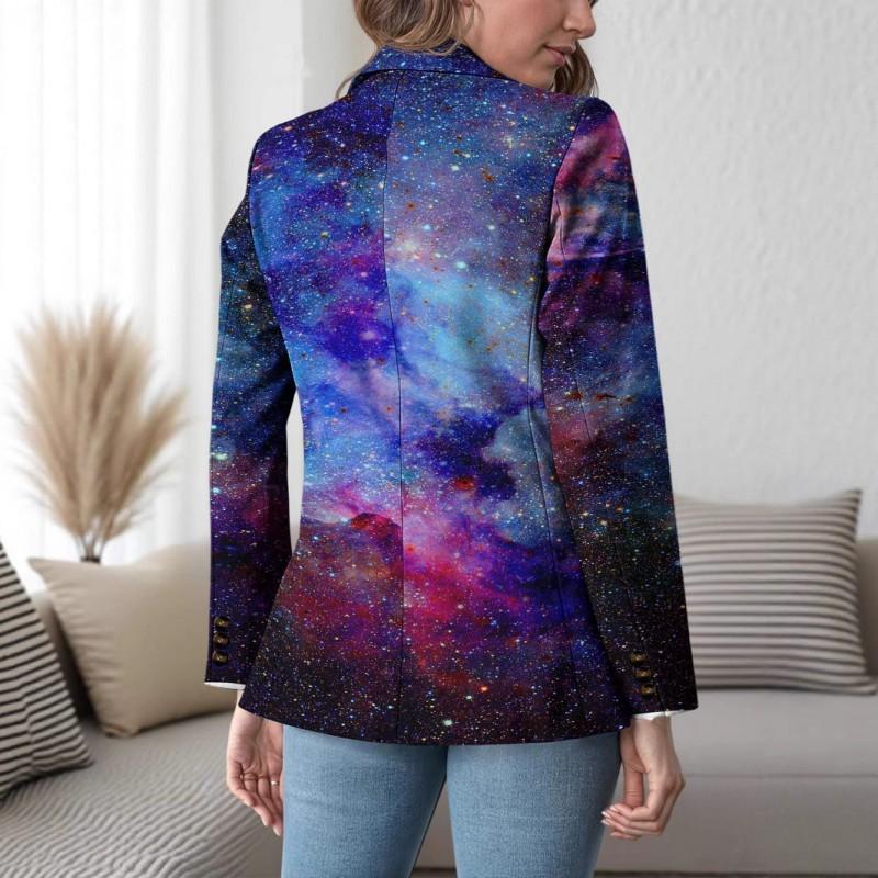 Womens Gradient Starry Sky Print Blazer Slim Fit Business Casual Jacket With Notched Lapel Single Button