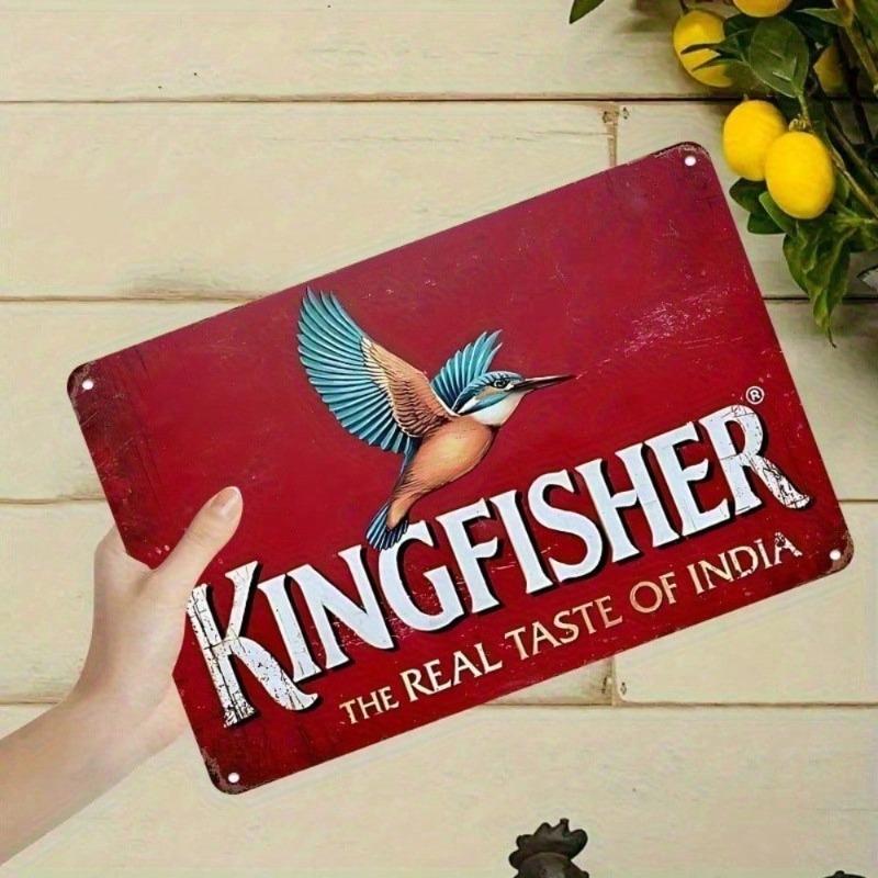 Kingfisher Beer Vintage Metal Sign, Retro Pub Wall Decor, 2D Flat Tin Poster for Bar, Man Cave, Home Bar Decor - Rustic Indian B