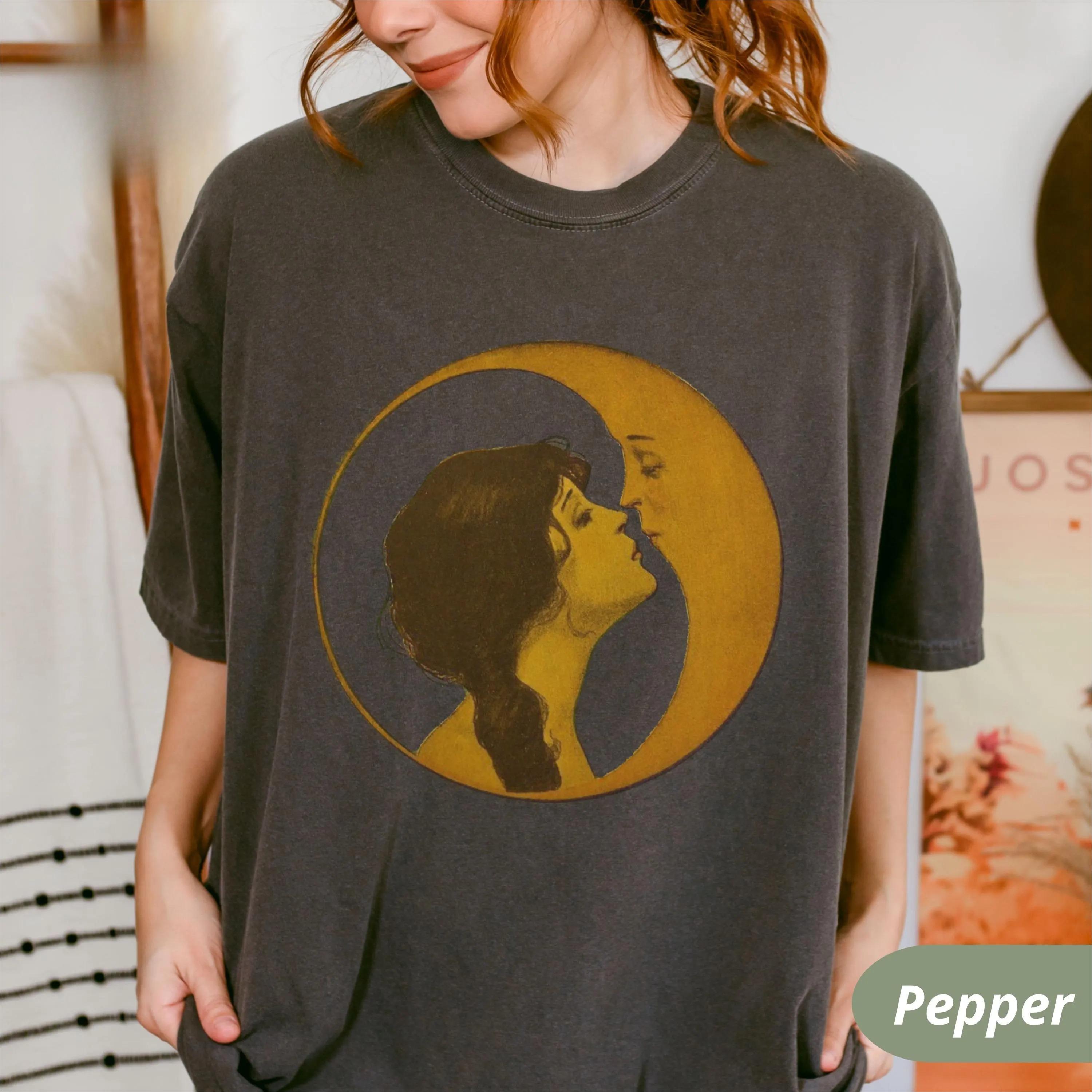 

Plus Size Summer Womens Vintage Women Kissing Moon TShirt Cotton Breathable Stylish Versatile Street Style Oversized XL
