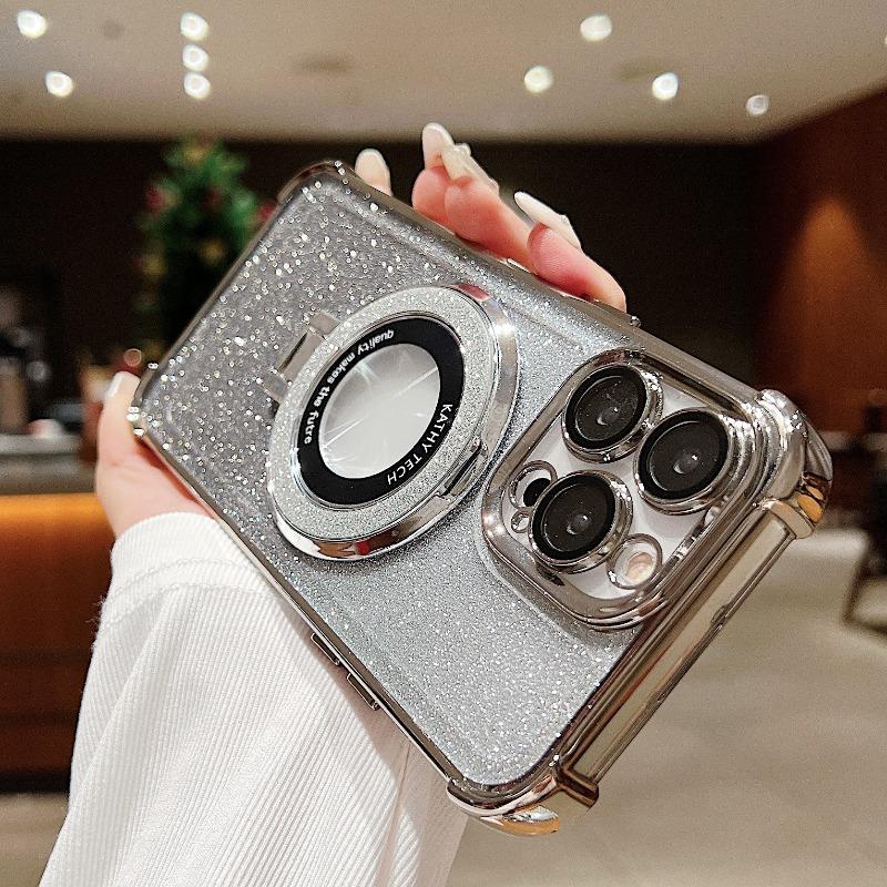Glitter Magnetic Shockproof Phone Case With Invisible Stand For Apple Iphone