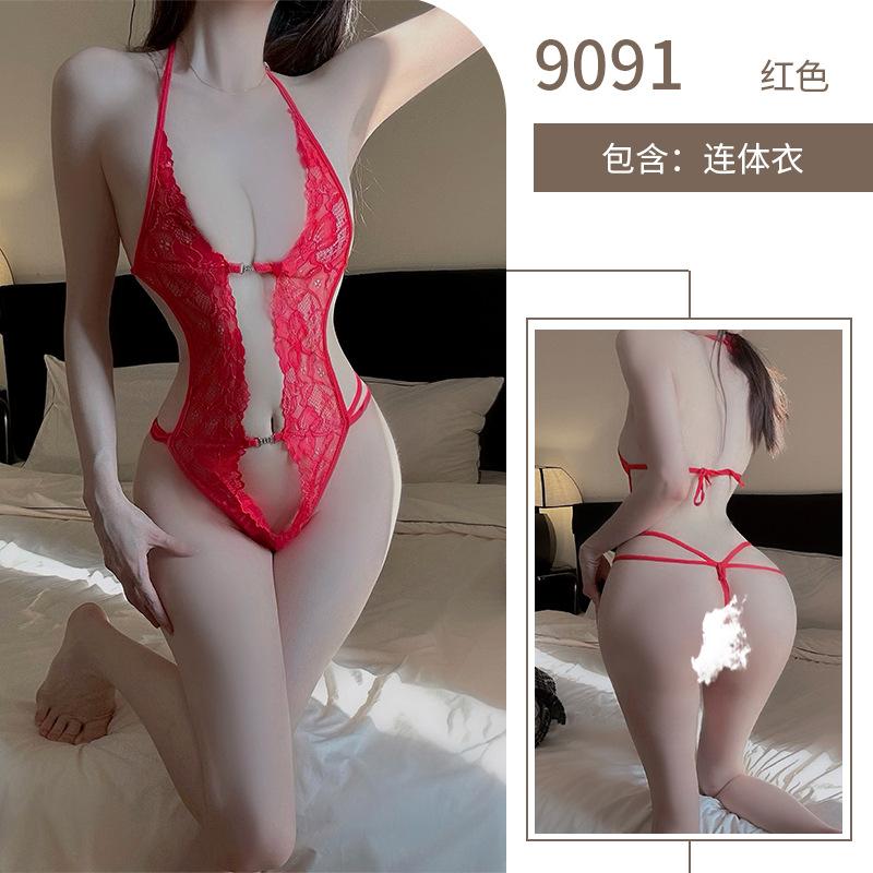 Sexy lingerie sexy SM strap one-piece clothes front buckle lace sexy nightclub passion uniform