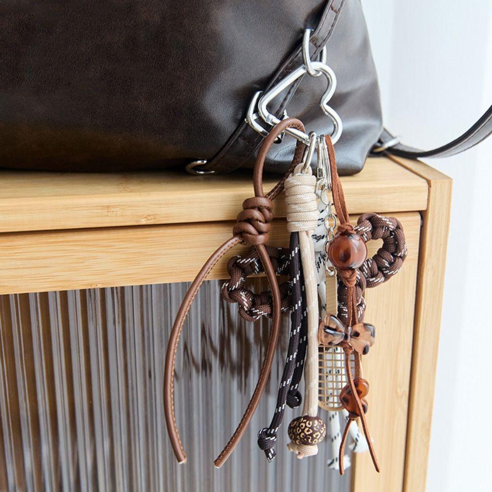 Acrylic Woven Ropes Car Keychain Maillard Beads Braided Rope Keyring  Jewelry Accessories