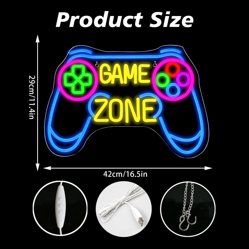 Game Zone Neon LED Gamer Sign Gaming Light for Teens, Boys, Kids, Birthdays, Christmas, Video Game Decor Gifts for Wall, Bedroom