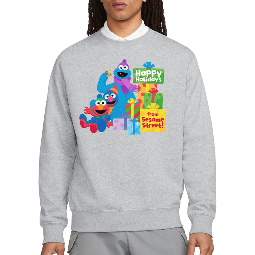 Sesame Street Unisex Adult Happy Holidays Heather Christmas Sweatshirt