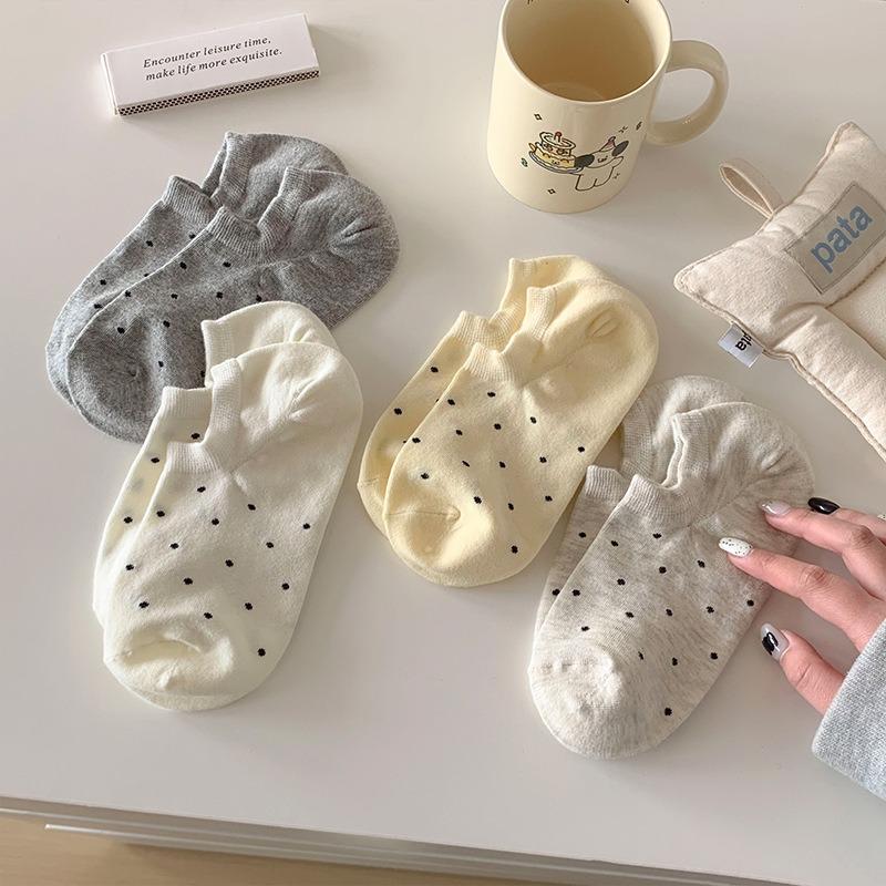 5 Pairs of Female Spring and Summer Light Mouth Solid Color Polka Dot Can Not Fall Off The Invisible Socks