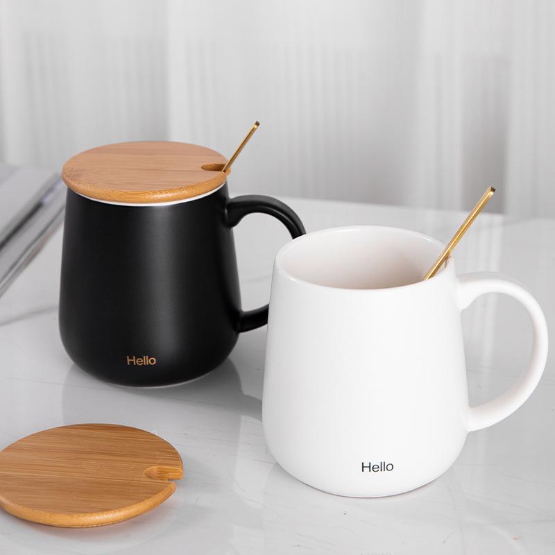 Simple Mug with Lid Spoon Ceramic Cup Hotel Room Water Cup Opening Gift Box Coffee Cup