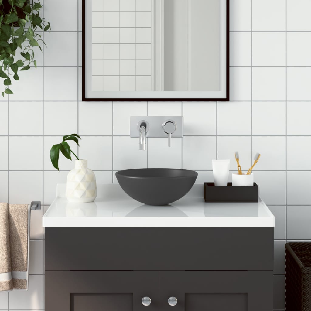 Ceramic Wash Basin Dark Grey Round
