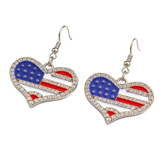 1 Pair Hook Earrings American Independence Day Pattern Hollow Heart Star Shape Red White Blue Earrings Jewelry Accessories
