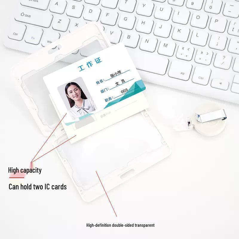 Double-sided Transparent ID Badge Holder with Retractable Buckle and Lanyard