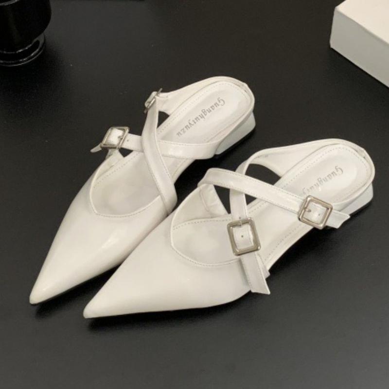 Fashion Elegant Pointed Toe Low Heel Pumps Women Fashion Cross Tied Buckle Slide Sandals Comfort Commuter Office Shoes Zapatos De Mujer
