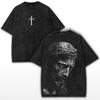 Tričko Ježíš je Král s potiskem křesťanského kříže, Vintage praná bavlna, Retro náboženské grafické tričko, Streetwear Unisex top