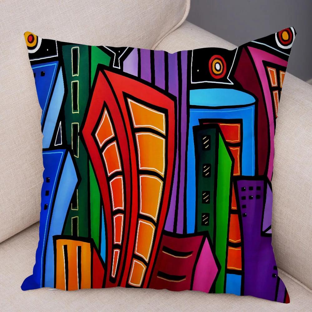 Abstract Painting Cushion Cover Decoration Nordic Style Colorful Cartoon Girl Pillowcase Sofa Home