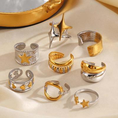 Stainless Steel Gold Silver Color Geometric Open Rings for Women Vintage Metal Star Personality Finger Rings Jewelry Party Gifts