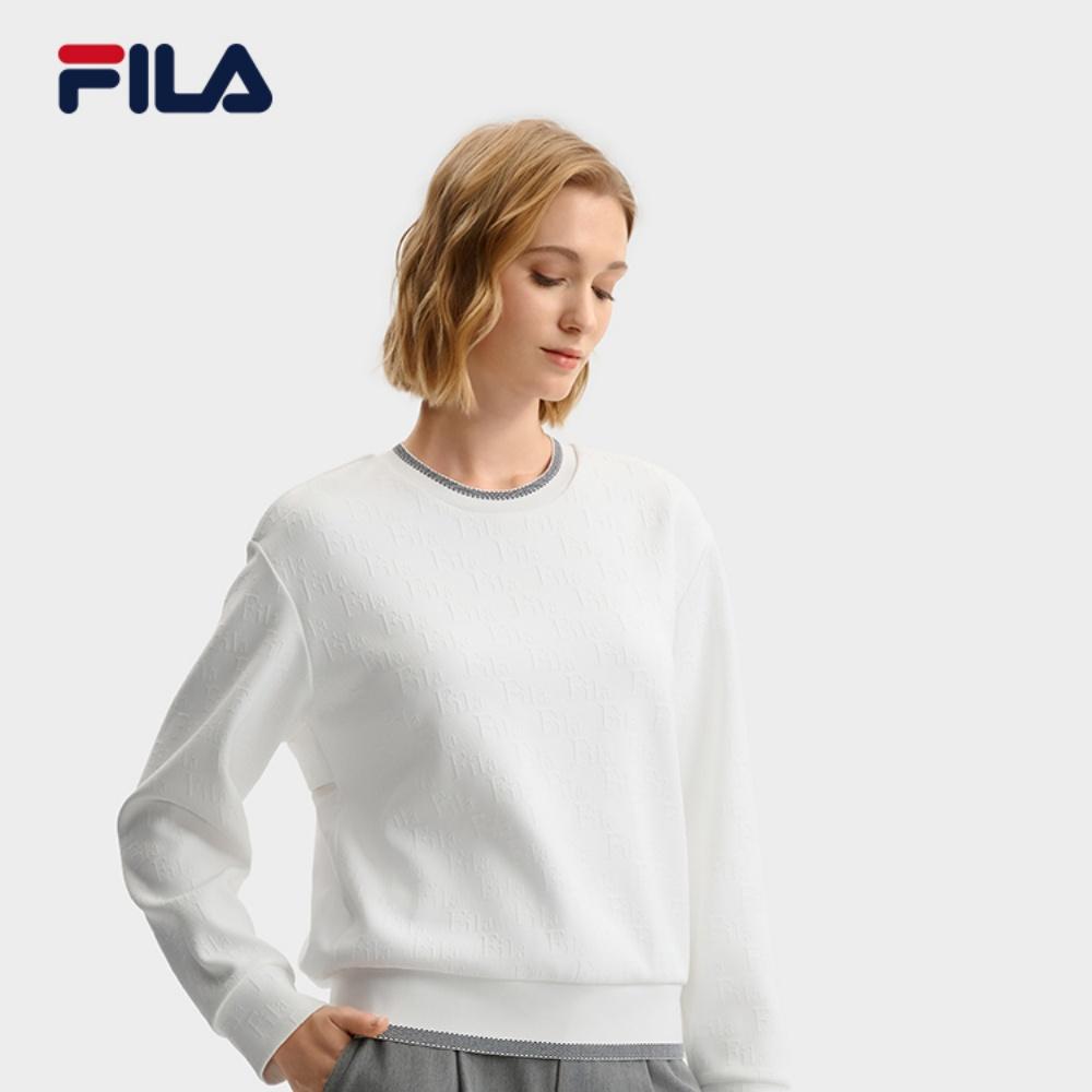FILA Emerald Fashion Simple Personality Trendy Versatile Comfortable Loose Knit Pullover Sweatshirt Women sweatshirt Cloud-White F11W544207FWT