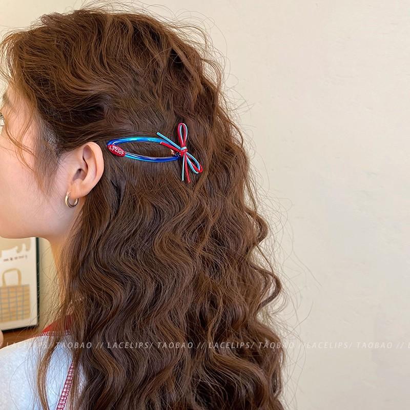 

Red and blue contrasting colors~ bow hairpin bb clip side clip bangs clip forehead broken hairpin headdress