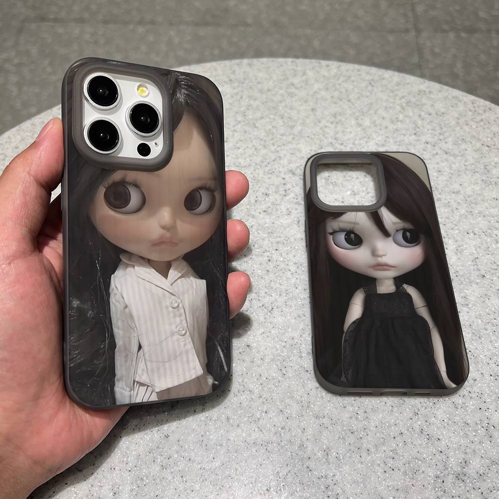 Dark Cute Girl Doll Art For IPhone 16 15 14 13 12 11 17 Pro Max Plus Wave Corrugated Phone Case Anti Drop Cover