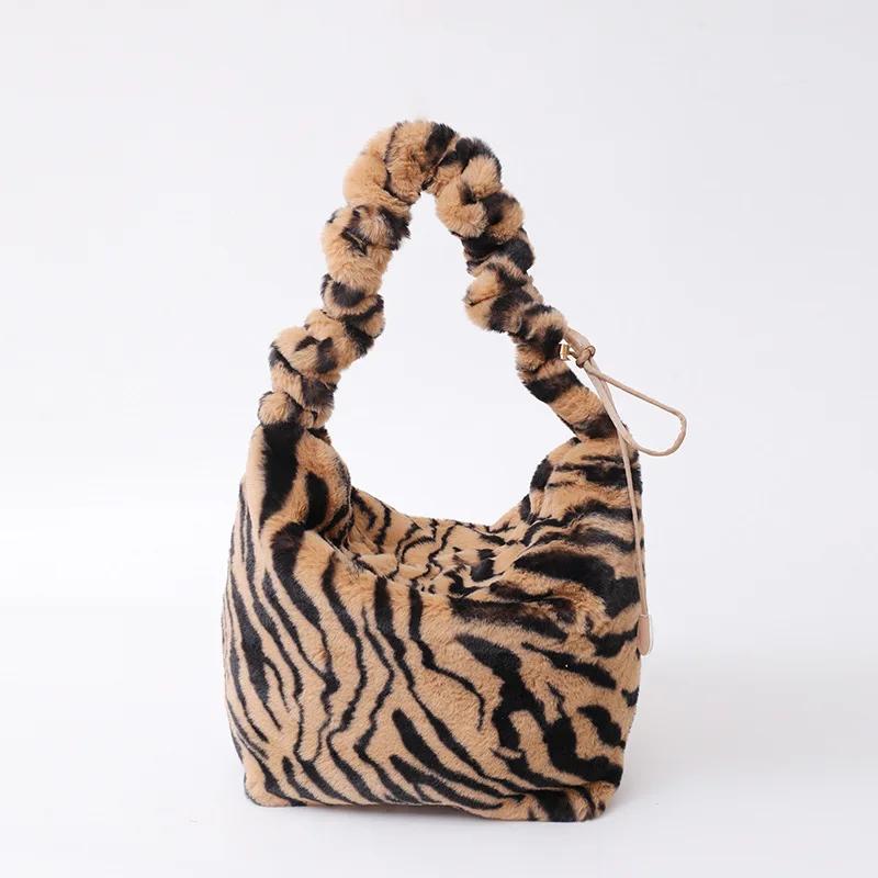 Geantă de femei cu imprimeu leopard Geantă de umăr la modă Genți de cruce pentru femei Geantă de pluș Genți de designer Poșetă și geantă