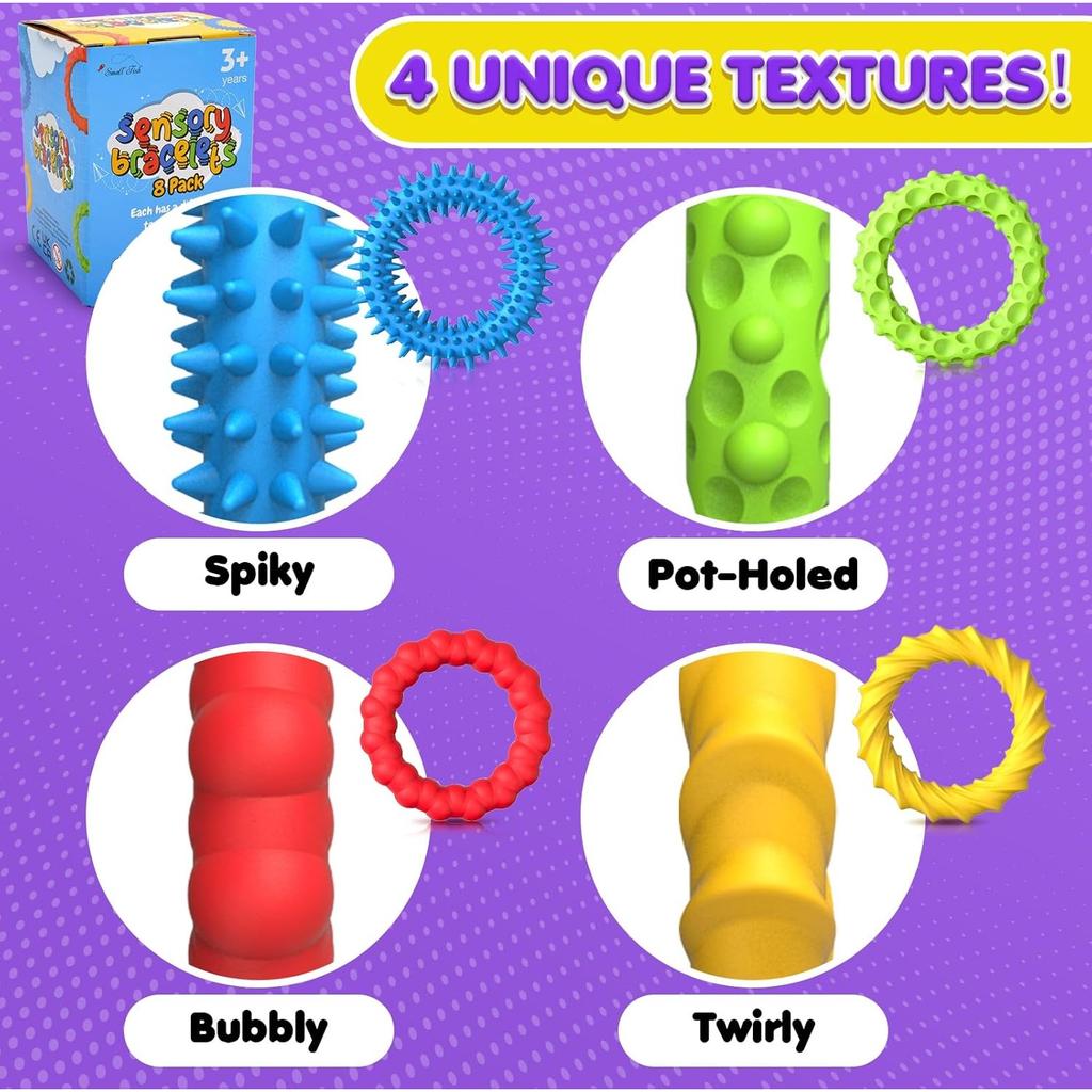 4 Pack Sensory Fidget Toys, Stretchy Fidget Bracelet, Texture & Calming Autism Sensory Toys for Special Needs Autistic Children, Calm Down Toy