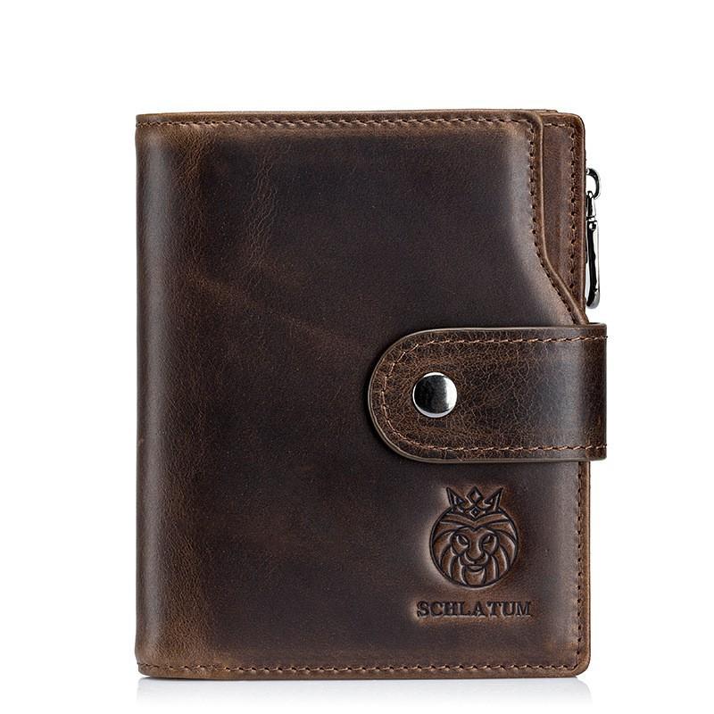 First Layer Cowhide RFID Anti-theft Brush Genuine Leather Wallet European American Retro Men s Short Vertical 11x3x13 кофейный