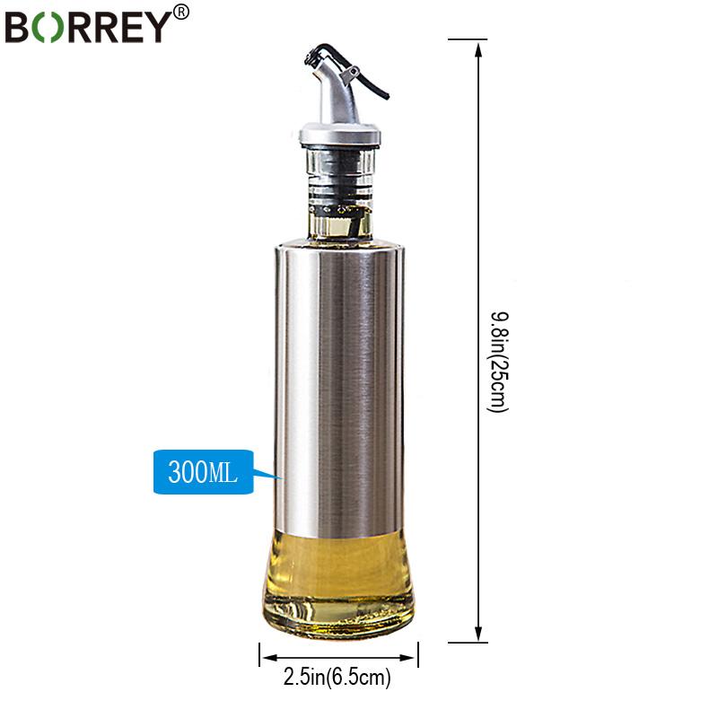 BORREY Nerezová láhev na vaření oleje Dávkovač na omáčky Láhev na koření Láhve na česnekový olej Skleněná láhev na olej a ocet Kuchyňský nástroj