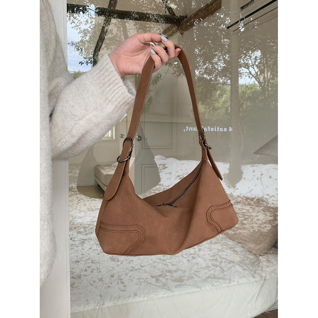 Ielgy Retro All-Match Suede Underarm Bag Fashion Matte Texture One-Shoulder Messenger Bag