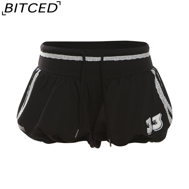 

BITCED Летние женские однотонные облегающие шорты в стиле стритвир с низкой посадкой L чёрный