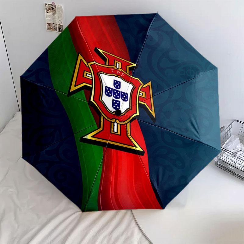 1 PC Automatic Folding Umbrella - Portugal National Football Logo Pattern, Portable & Foldable Design with 8 Ribs, Christmas Birthday Gifts