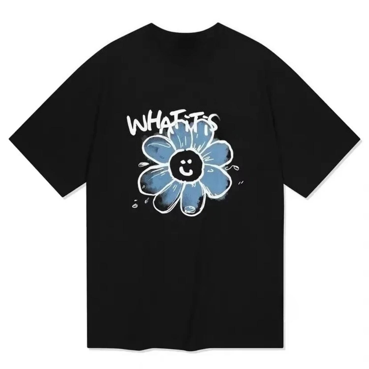 

2025 Summer New Korean Star with The Same Cotton T-shirt Short-sleeved Flower Pattern Y2k Unisex Fashion Streetwear T-shirt S чёрный