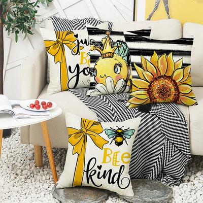 Nordic Bow Sunflower Print Waist Pillow Letter Square Sofa Bedside Pillow Case