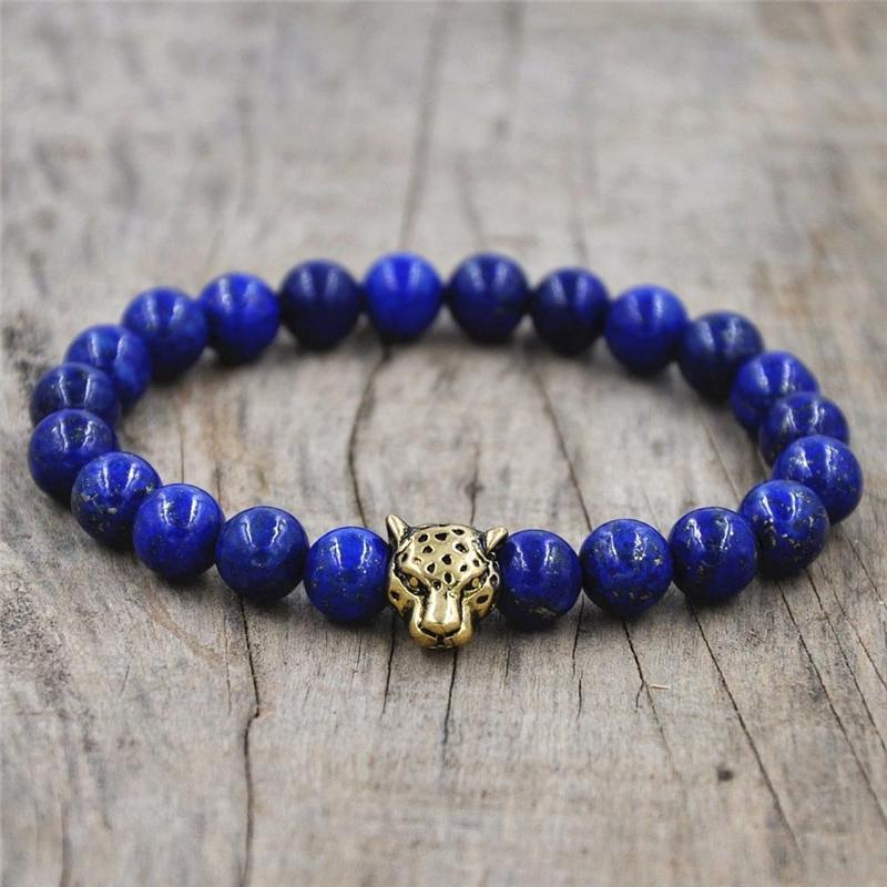 Herren Steinperlen Armband Leopard Anhänger Design Modisches Charm Natürliche Steinperlen Armband Geschenk