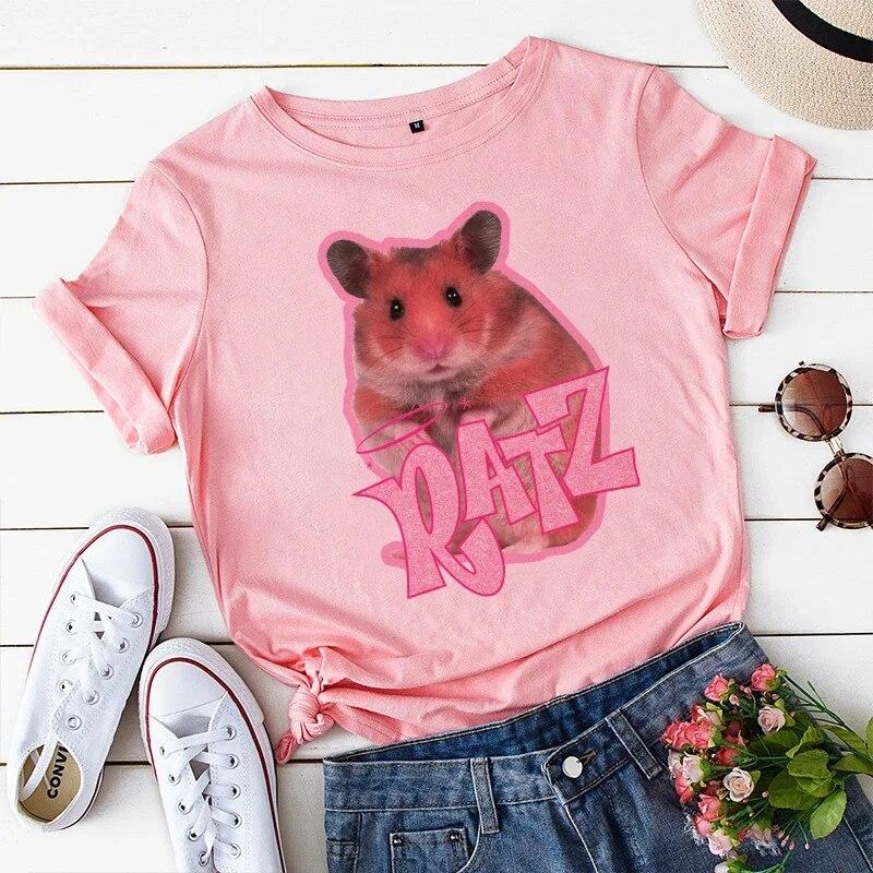 Woman Kawaii Ratz Mouse Tree Print Harajuku Summer Unisex Tshirts Casual Round Neck Short Slee Top Tee Shirt Women T-shirt Drop Ship