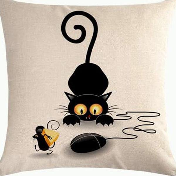 Kitten Gift Pillowcase Cute Pet Printed Linen Pillow Cushion Cover Bedside Living Room