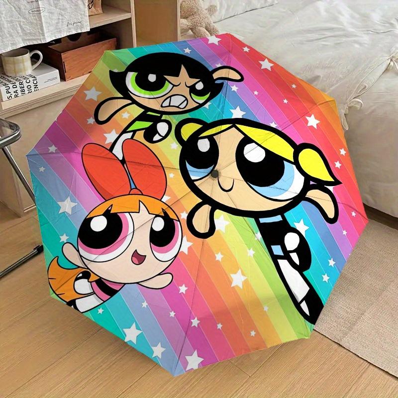1pc Powerpuff Girls, Rainbow Stripes Themed High-quality Umbrella,Automatic Opening and Closing Umbrella,Multi-functional Umbrella G0811142
