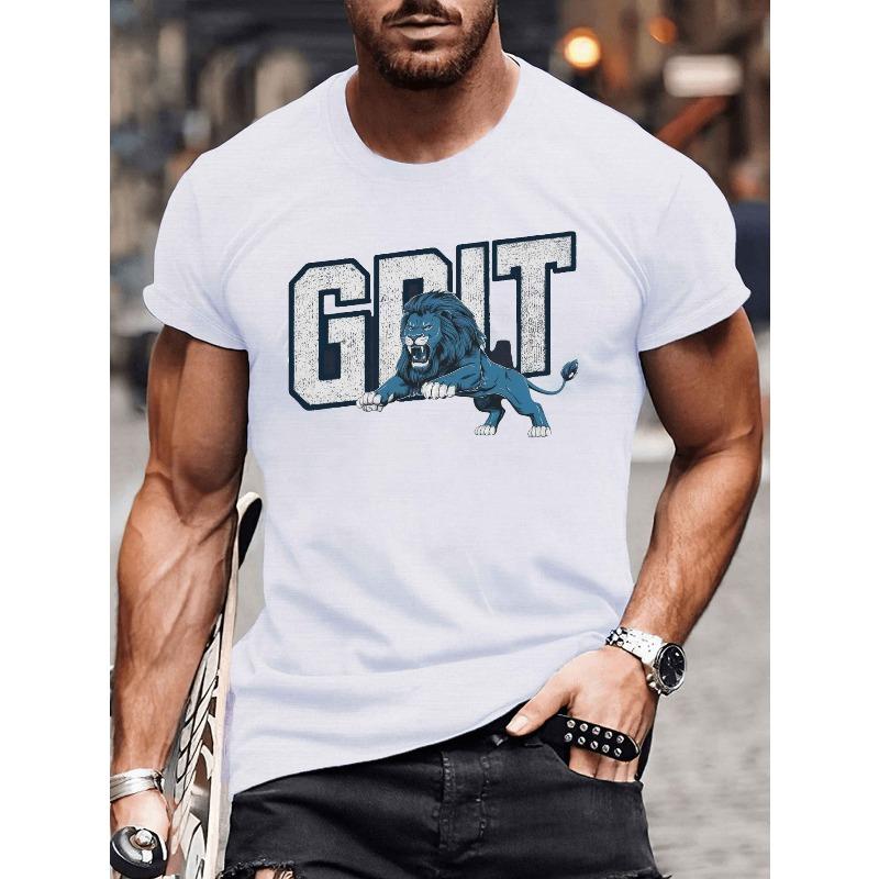 

Men s GRIT Lion Graphic T-Shirt - Casual Short Sleeve Tee for Big & Tall, Machine Washable, Summer Wear, Plus Size Tee Shirts 2XL белый