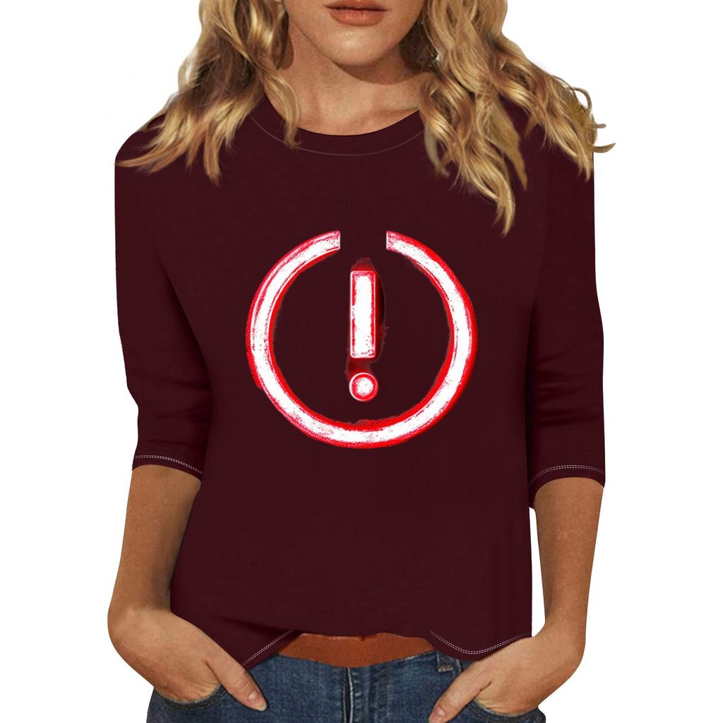 Damenmode Lässig Dreiviertelarm Ausrufezeichen Print Rundhals Pullover Top