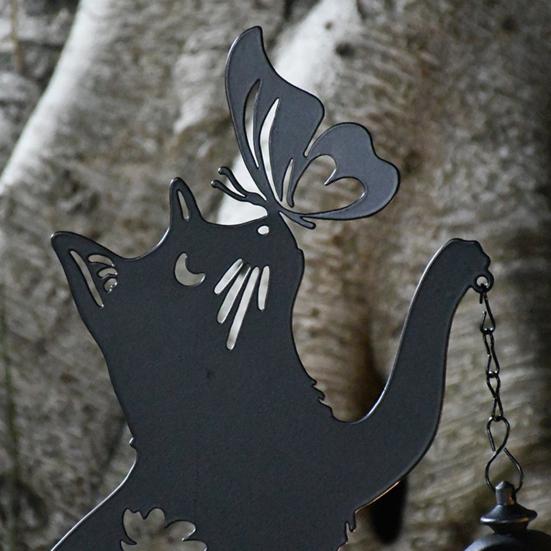 2 Stück Metall Katze Solarleuchten Außen Schwarze Katze Und Schmetterling Hof